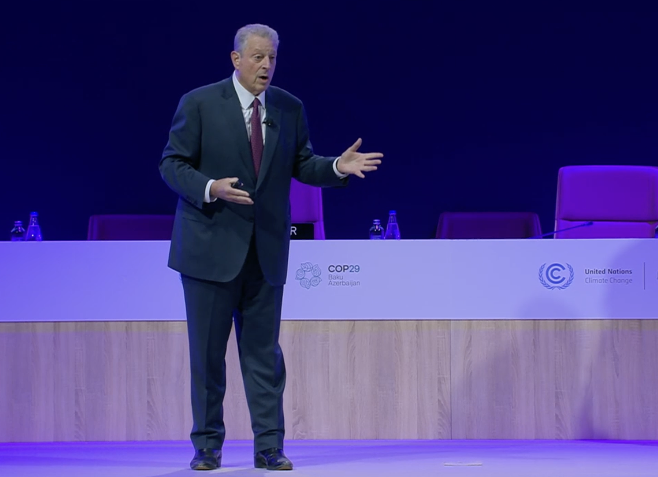 Photo of Al Gore presenting at COP29