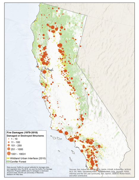 picture of map of fire damages across California