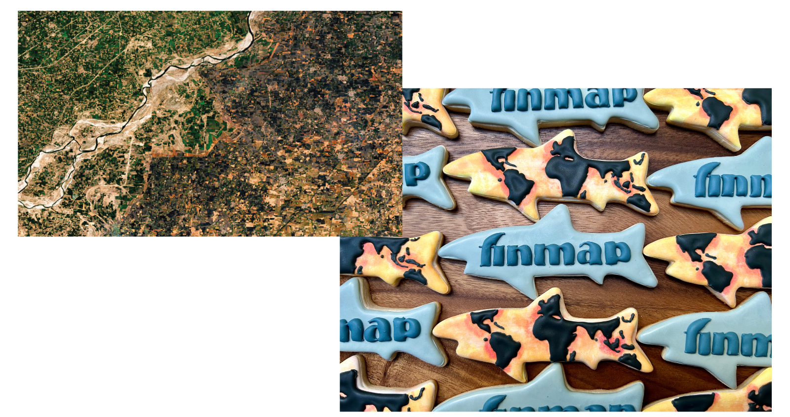 left image is satellite of border between india and pakistan; right image is finmap shark cookies