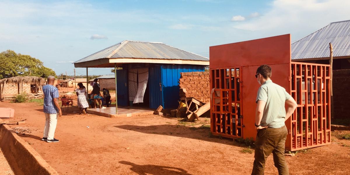 an image of an propane fuel depot "cage" in the Ghanaian countryside