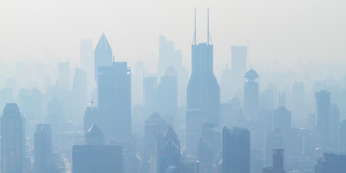Air pollution in a city's skyline 