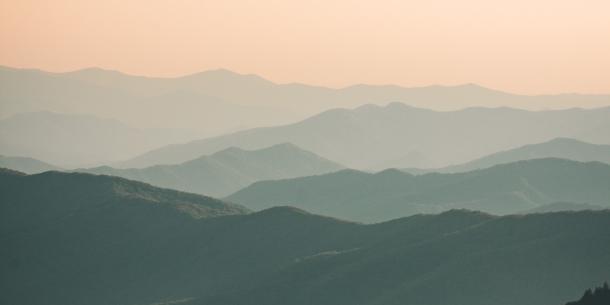 mountain range at sunset