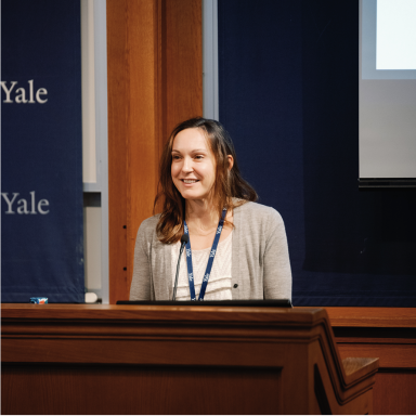 Kelsey Jack presenting at the Yale Climate, Environment & Economic Growth Conference 2023
