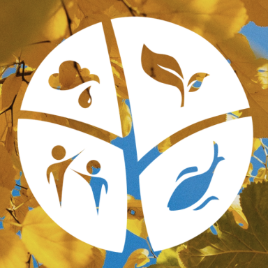 emLab logo over fall leaves