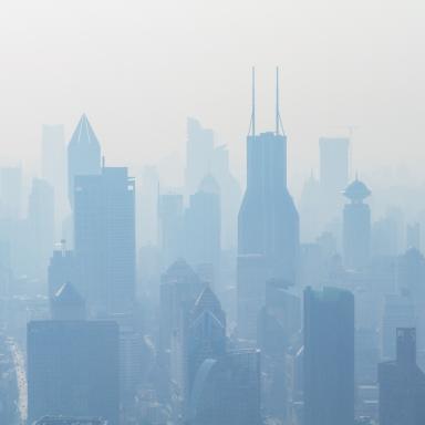 Air pollution in a city's skyline 