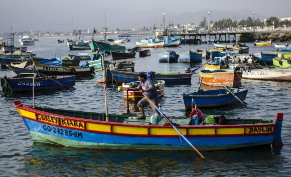 fisher rowing boat in peru